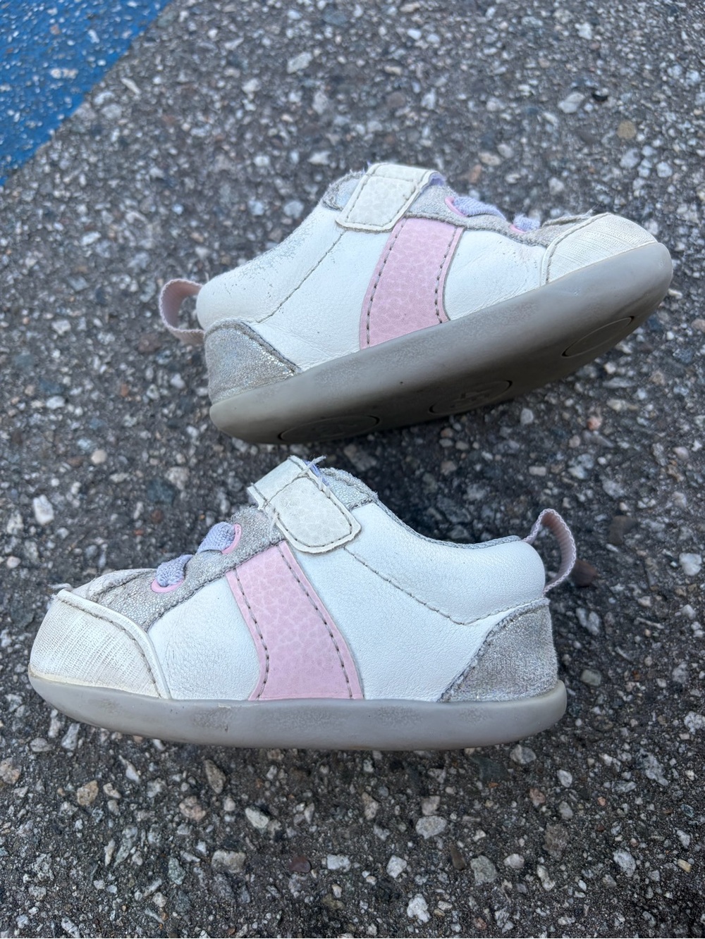 See Kai Run First Walkers - White Sneakers with Pink and Lavender Accents